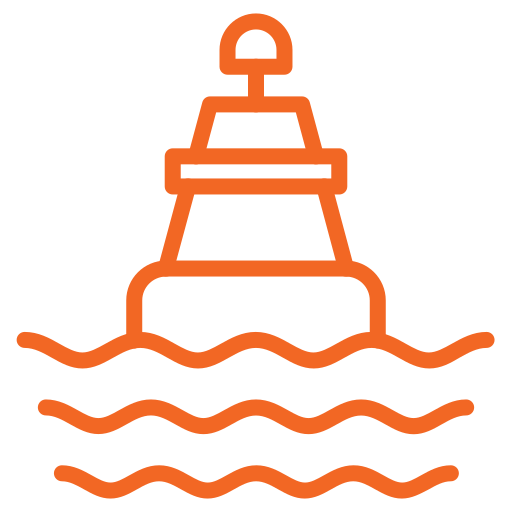 Orange icon of a floating buoy on water.